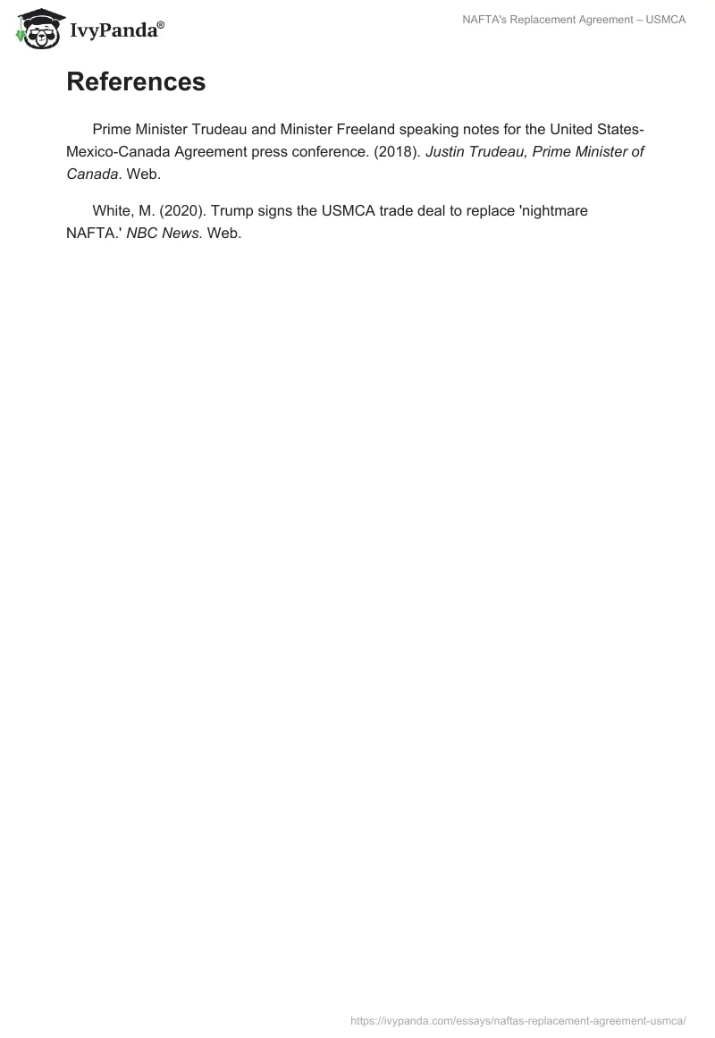 NAFTA's Replacement Agreement – USMCA. Page 2