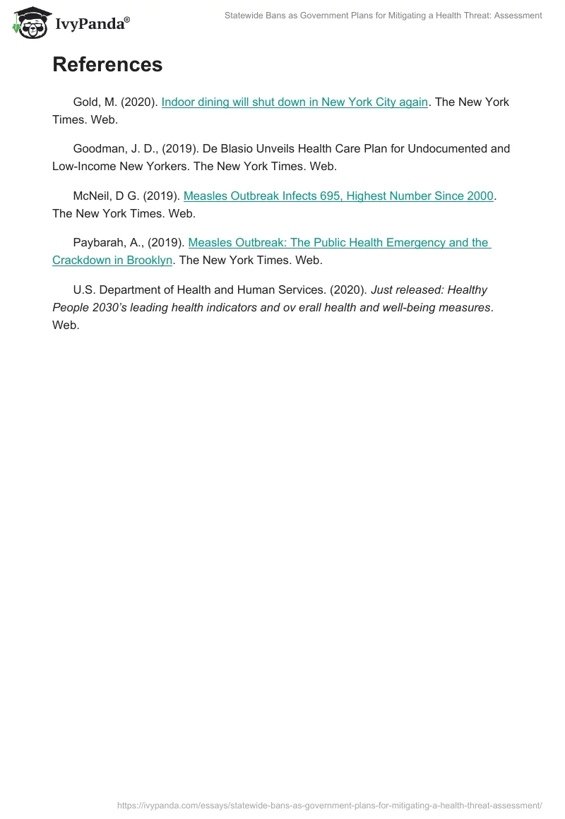 Statewide Bans as Government Plans for Mitigating a Health Threat: Assessment. Page 2