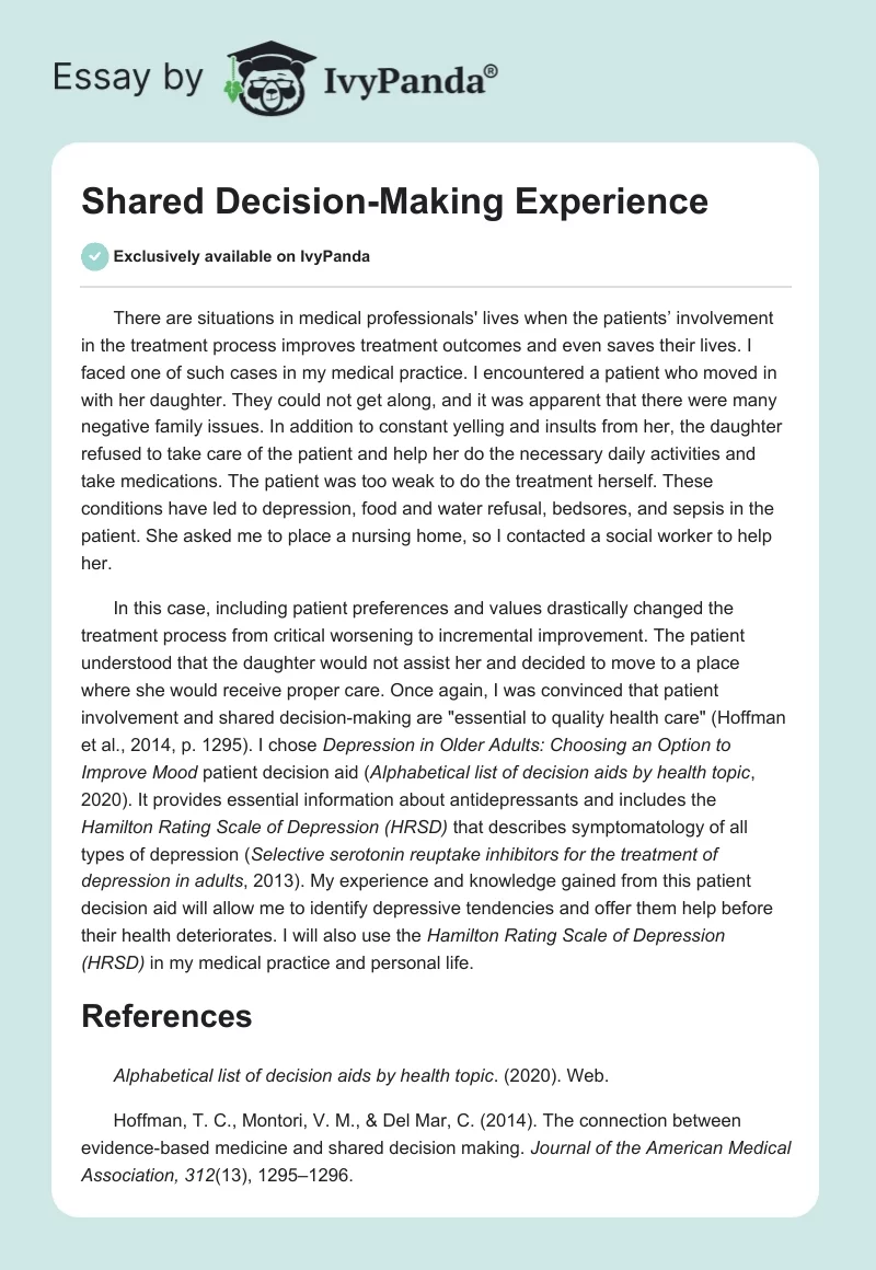 Shared Decision-Making Experience. Page 1