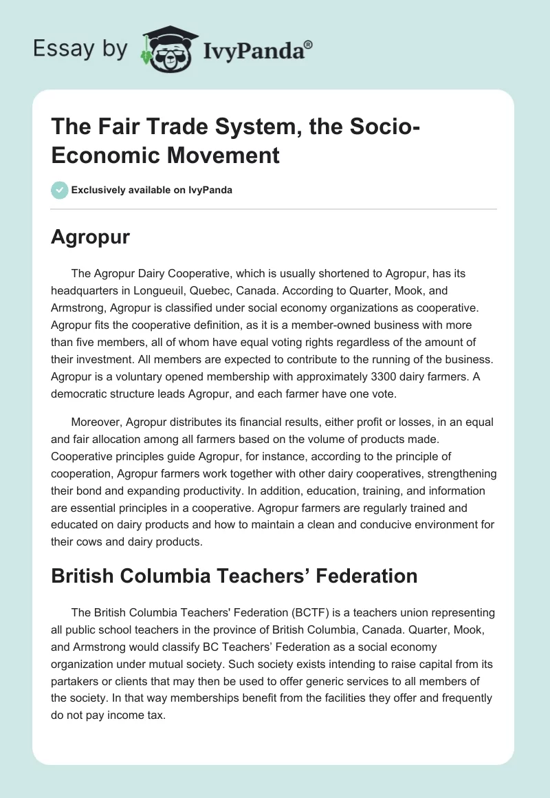 The Fair Trade System, the Socio-Economic Movement. Page 1