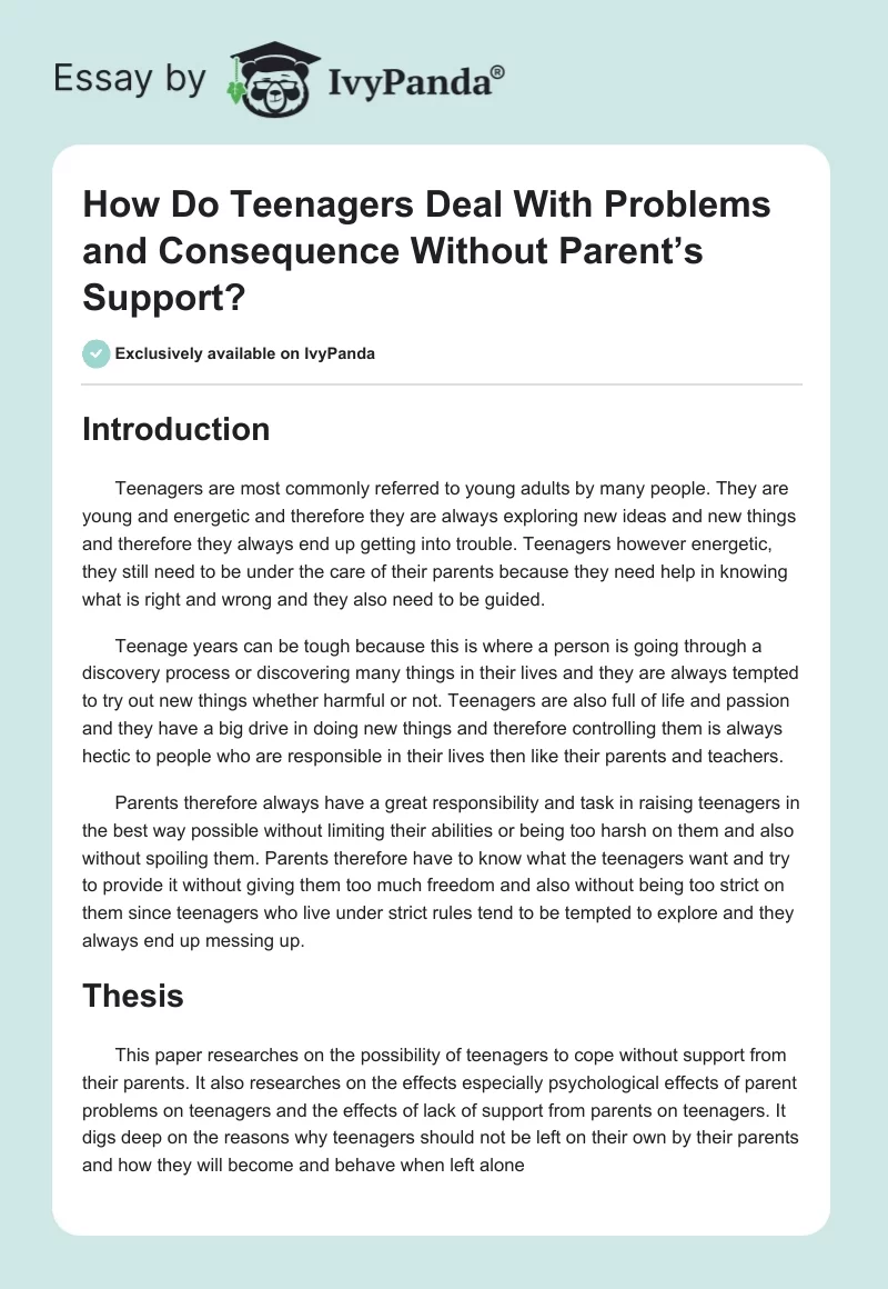 How Do Teenagers Deal With Problems and Consequence Without Parent’s Support?. Page 1