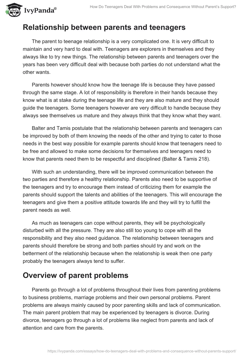 How Do Teenagers Deal With Problems and Consequence Without Parent’s Support?. Page 2