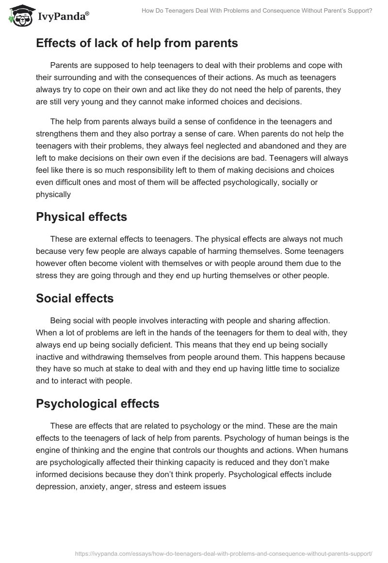 How Do Teenagers Deal With Problems and Consequence Without Parent’s Support?. Page 5