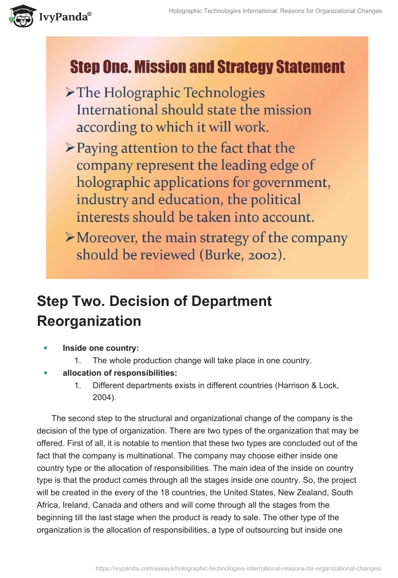 Holographic Technologies International: Reasons for Organizational Changes. Page 5