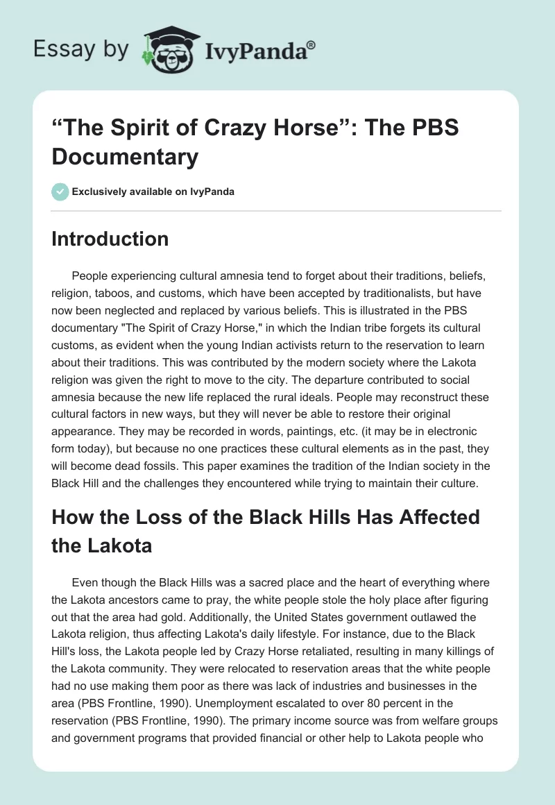 “The Spirit of Crazy Horse”: The PBS Documentary. Page 1