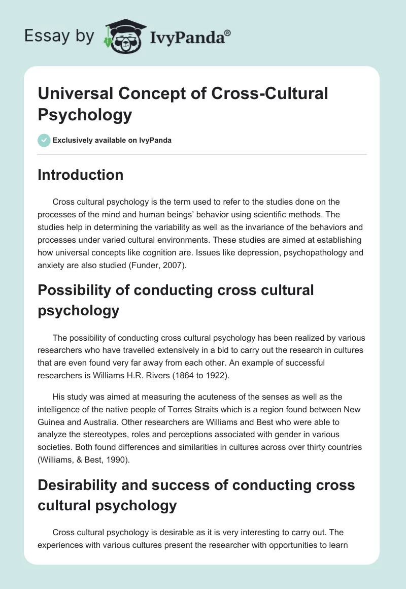 Universal Concept of Cross-Cultural Psychology. Page 1