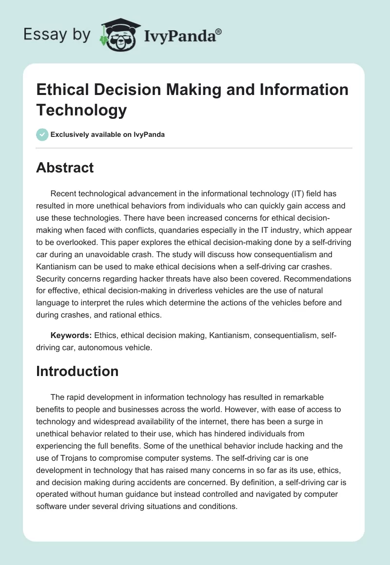 Ethical Decision Making and Information Technology. Page 1