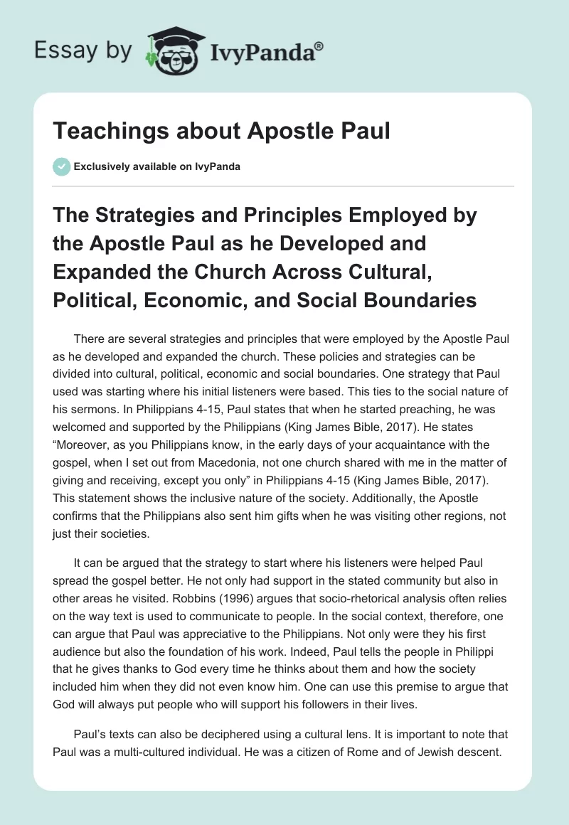Teachings about Apostle Paul. Page 1