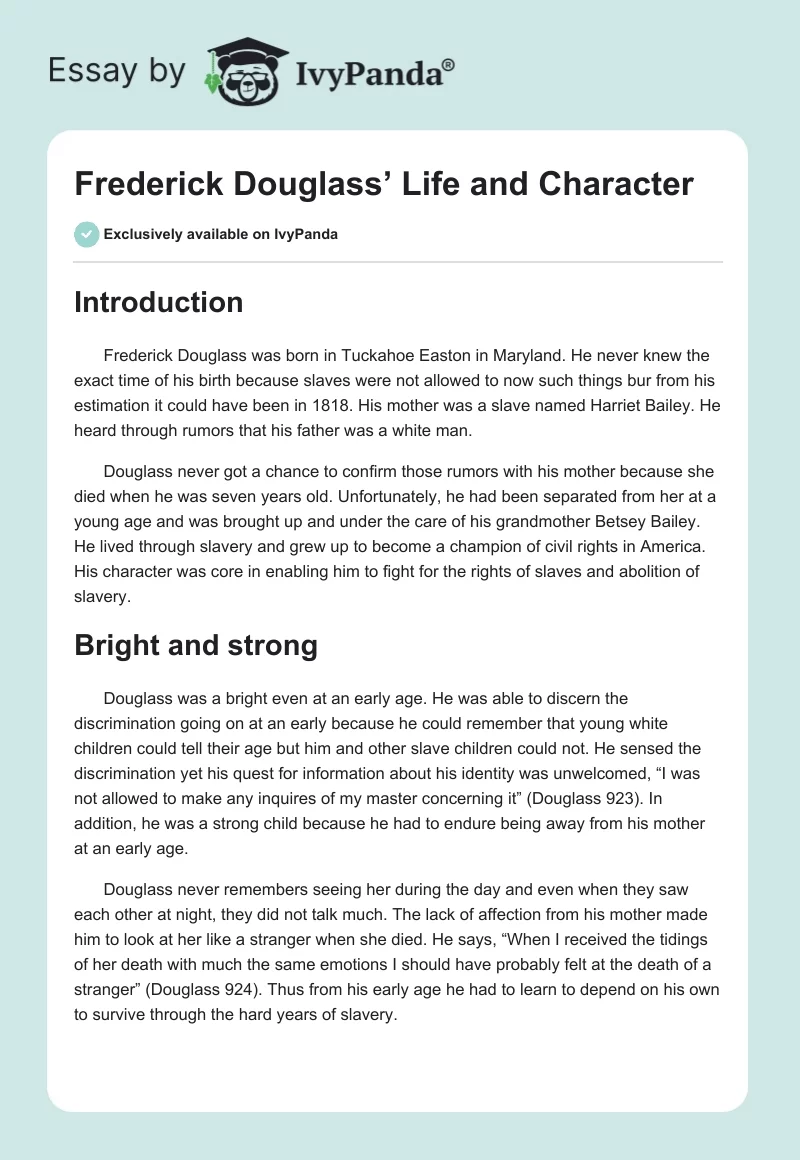 Frederick Douglass’ Life and Character. Page 1