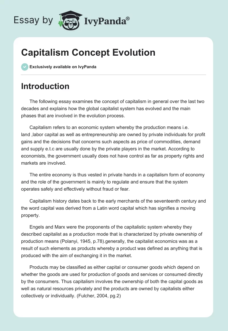 Capitalism Concept Evolution. Page 1