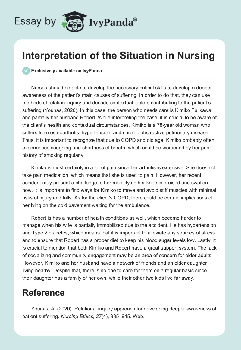 Interpretation of the Situation in Nursing. Page 1