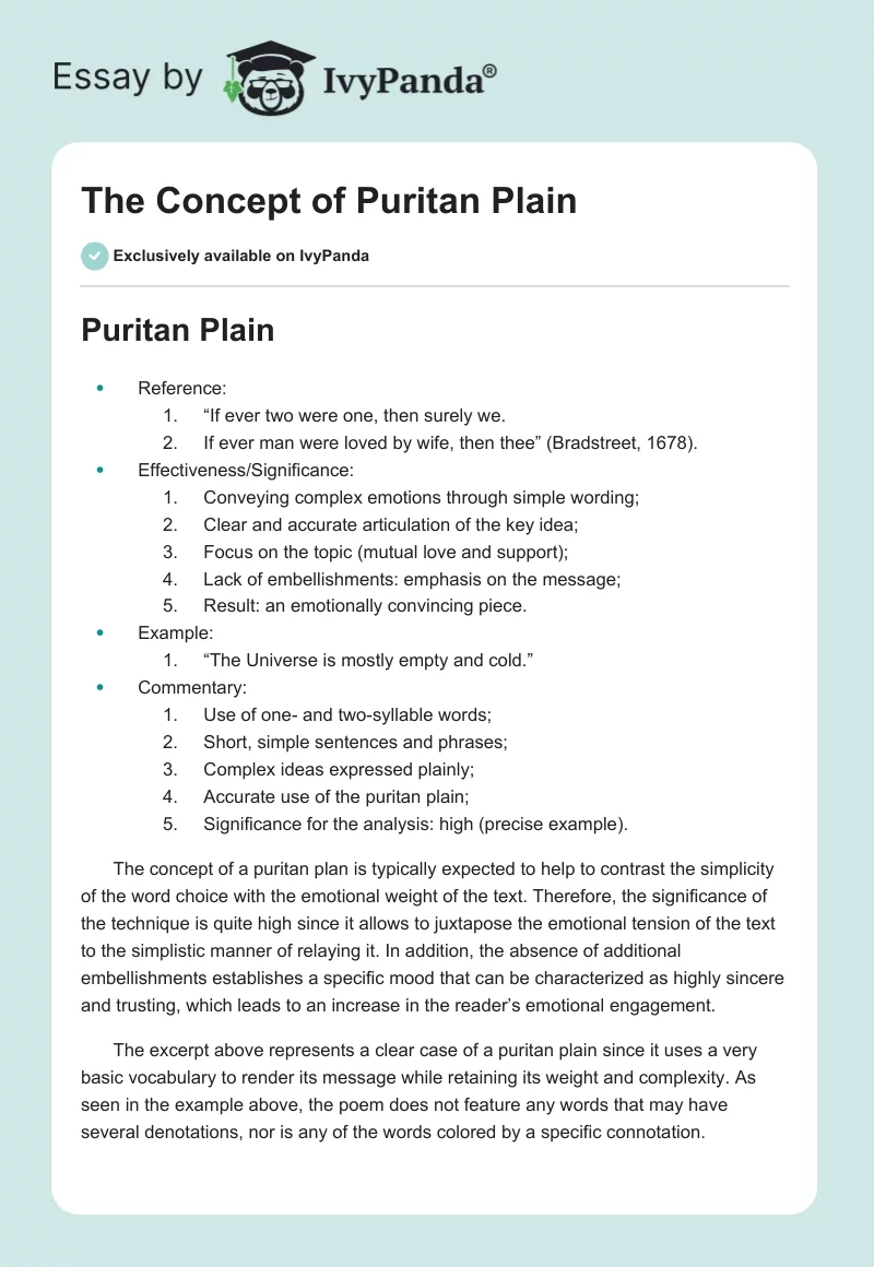 The Concept of Puritan Plain. Page 1