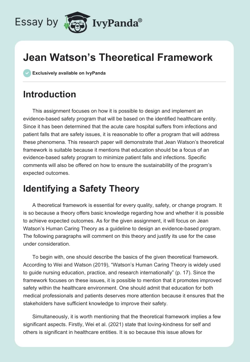 Jean Watson’s Theoretical Framework. Page 1