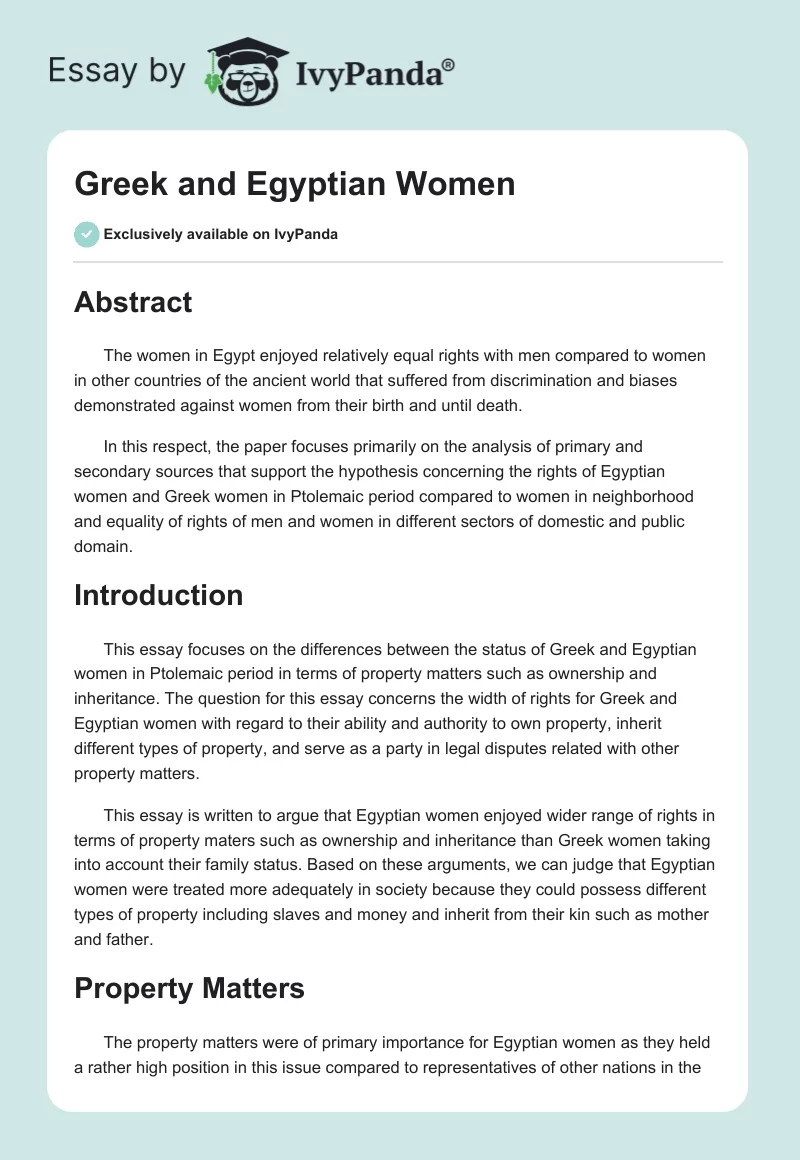 Greek and Egyptian Women. Page 1