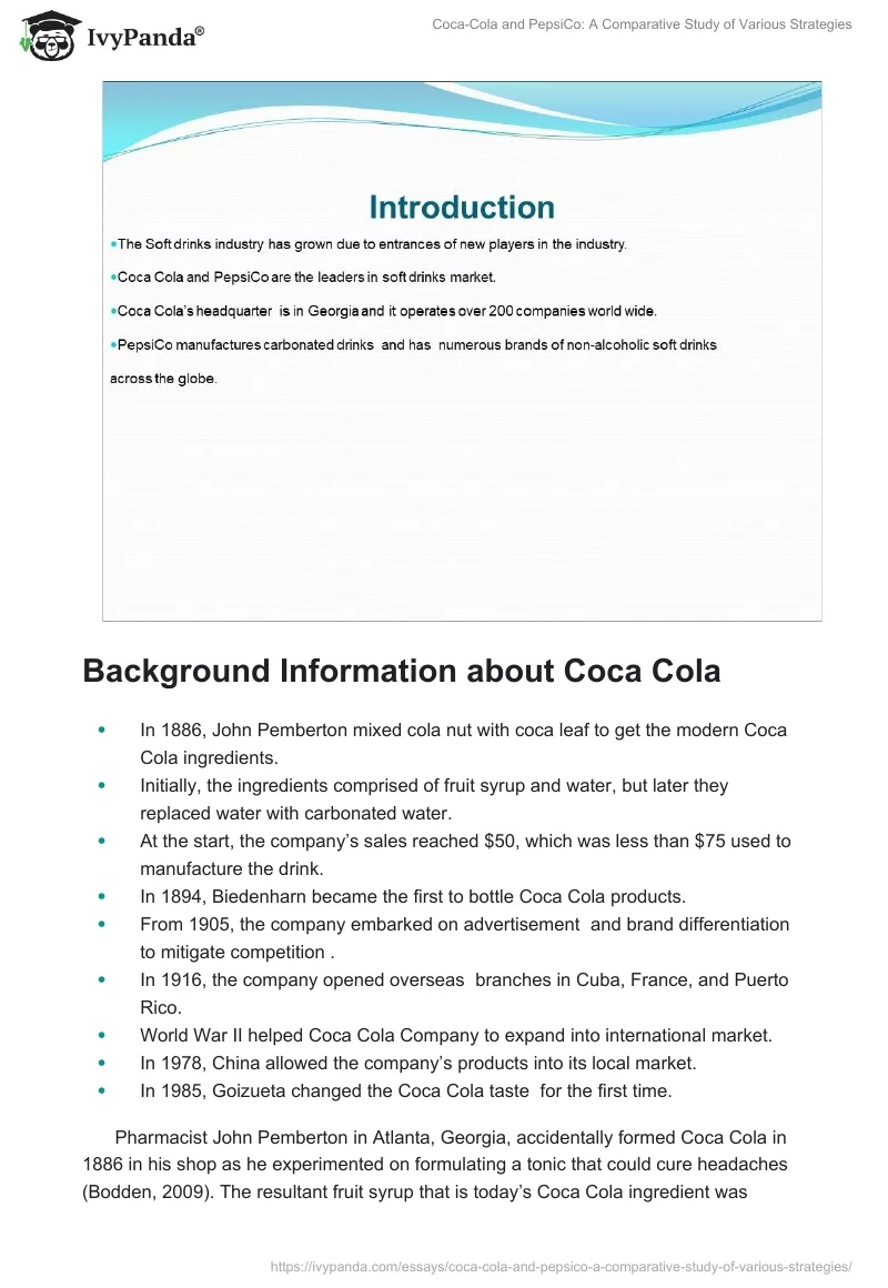 Coca-Cola and PepsiCo: A Comparative Study of Various Strategies. Page 2