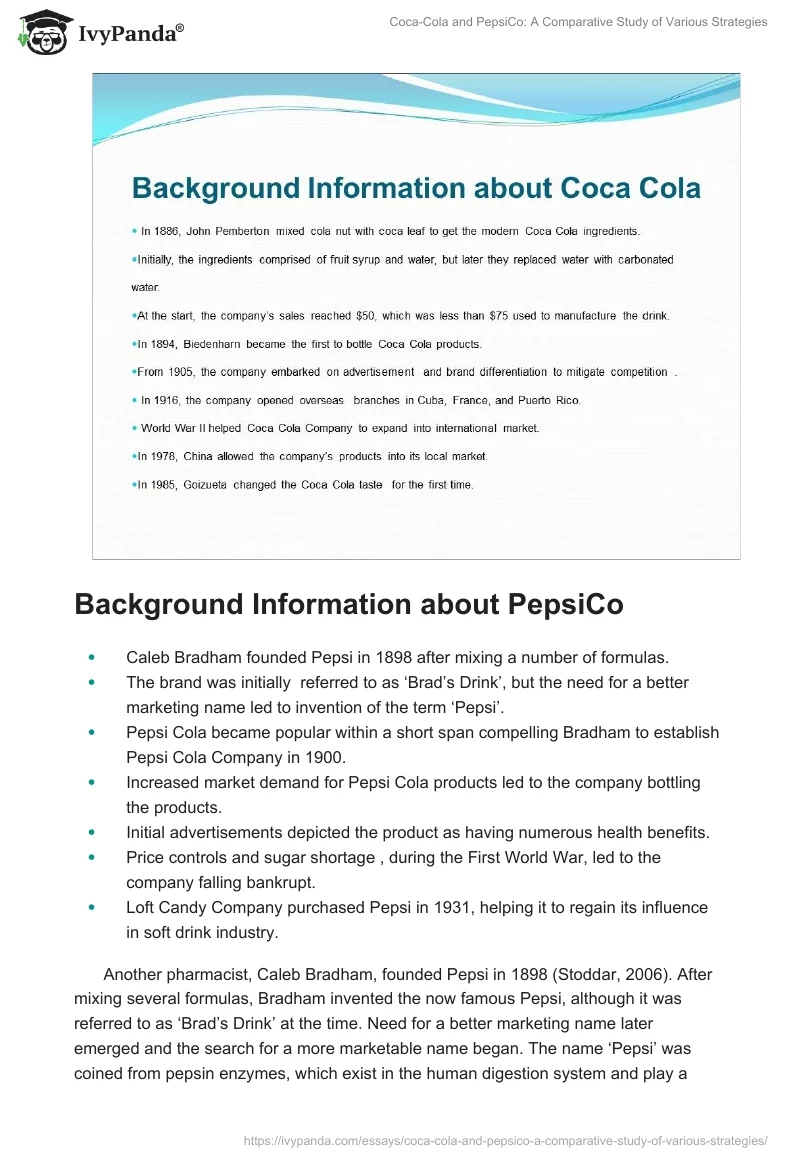 Coca-Cola and PepsiCo: A Comparative Study of Various Strategies. Page 5