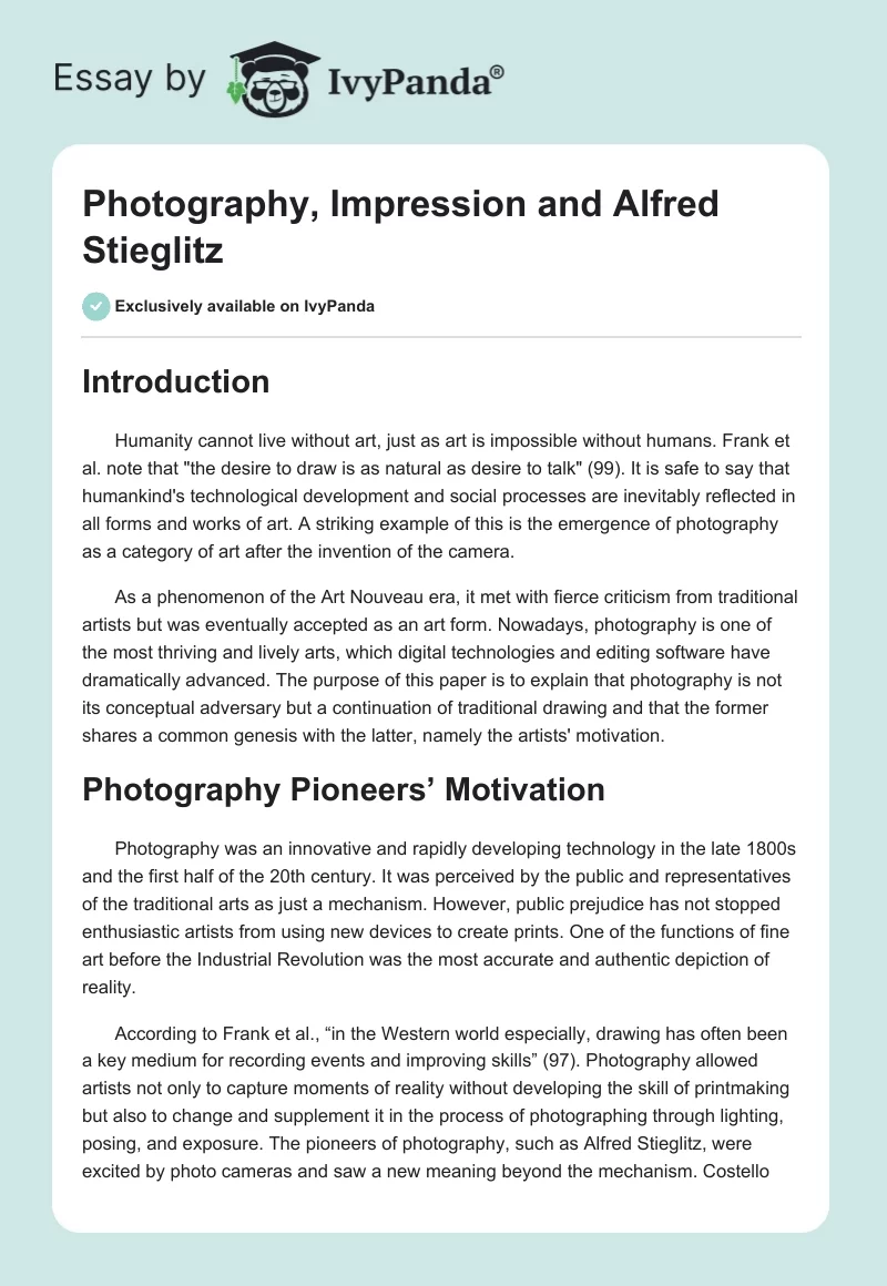 Photography, Impression and Alfred Stieglitz. Page 1