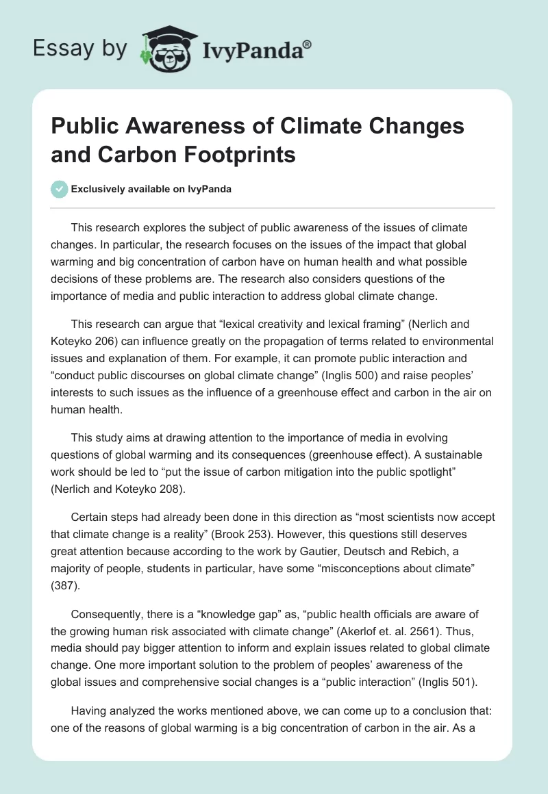 Public Awareness of Climate Changes and Carbon Footprints. Page 1