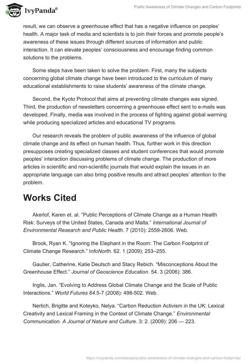 Public Awareness of Climate Changes and Carbon Footprints. Page 2