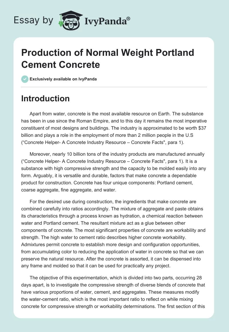Production of Normal Weight Portland Cement Concrete. Page 1