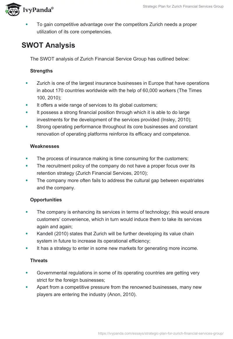Strategic Plan for Zurich Financial Services Group. Page 2