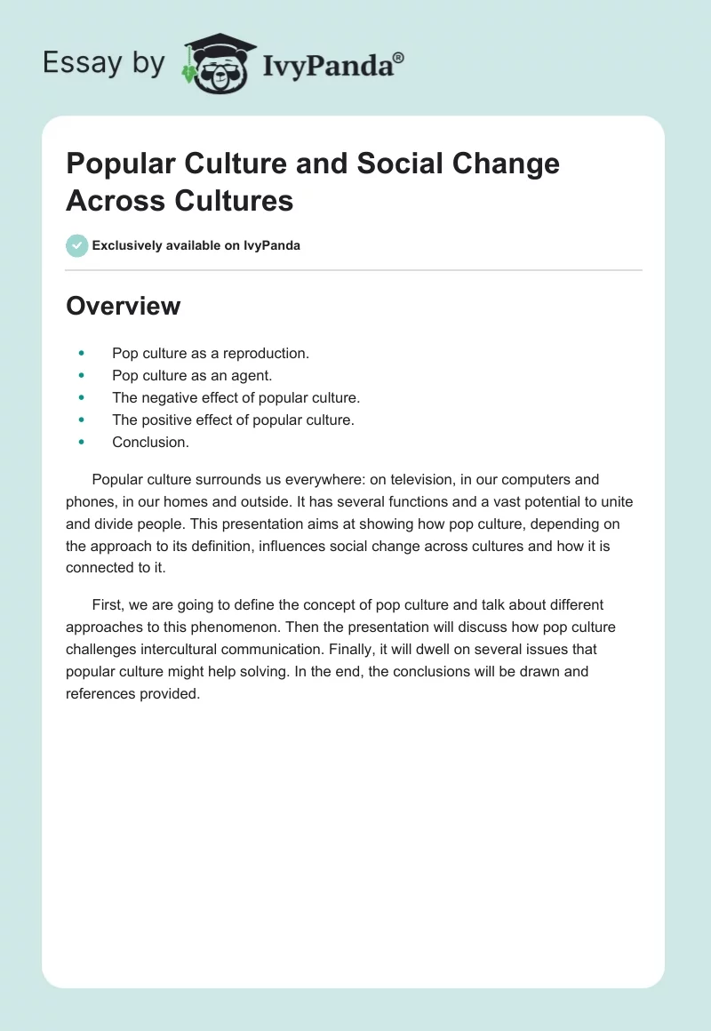 Popular Culture and Social Change Across Cultures. Page 1