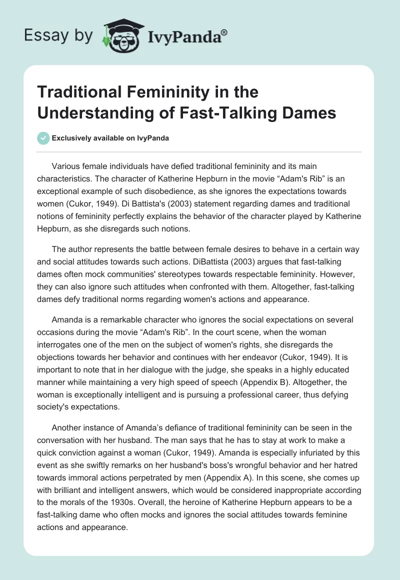 Traditional Femininity in the Understanding of Fast-Talking Dames. Page 1