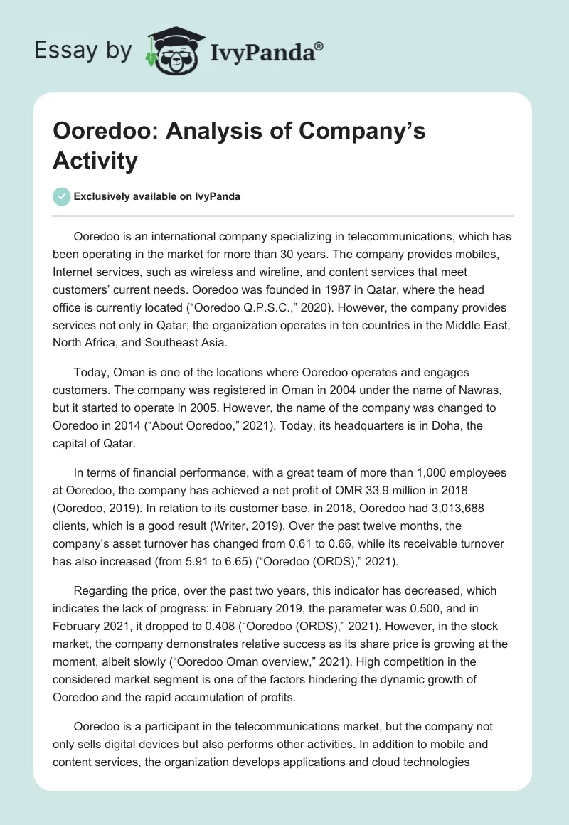 Ooredoo: Analysis of Company’s Activity. Page 1