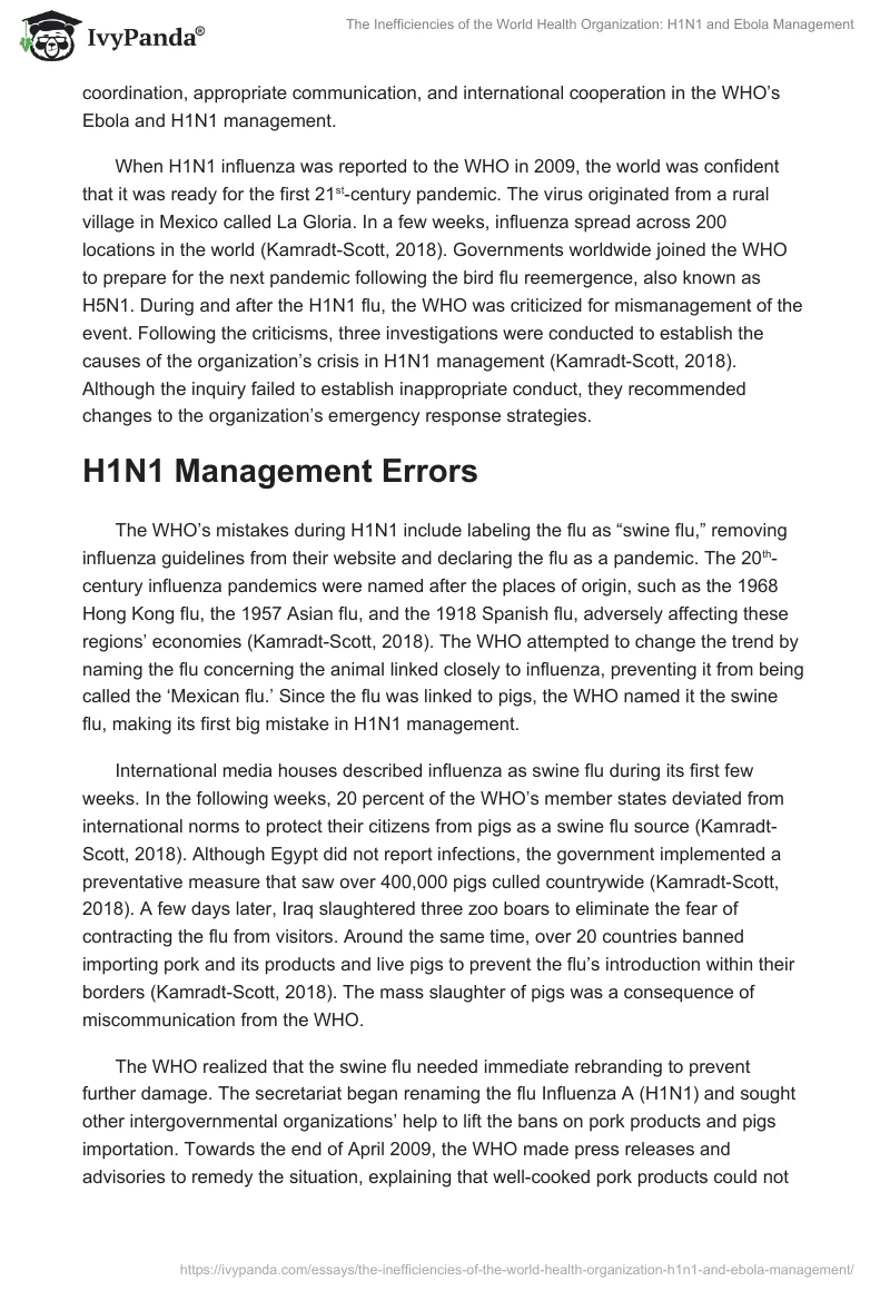 The Inefficiencies of the World Health Organization: H1N1 and Ebola Management. Page 2