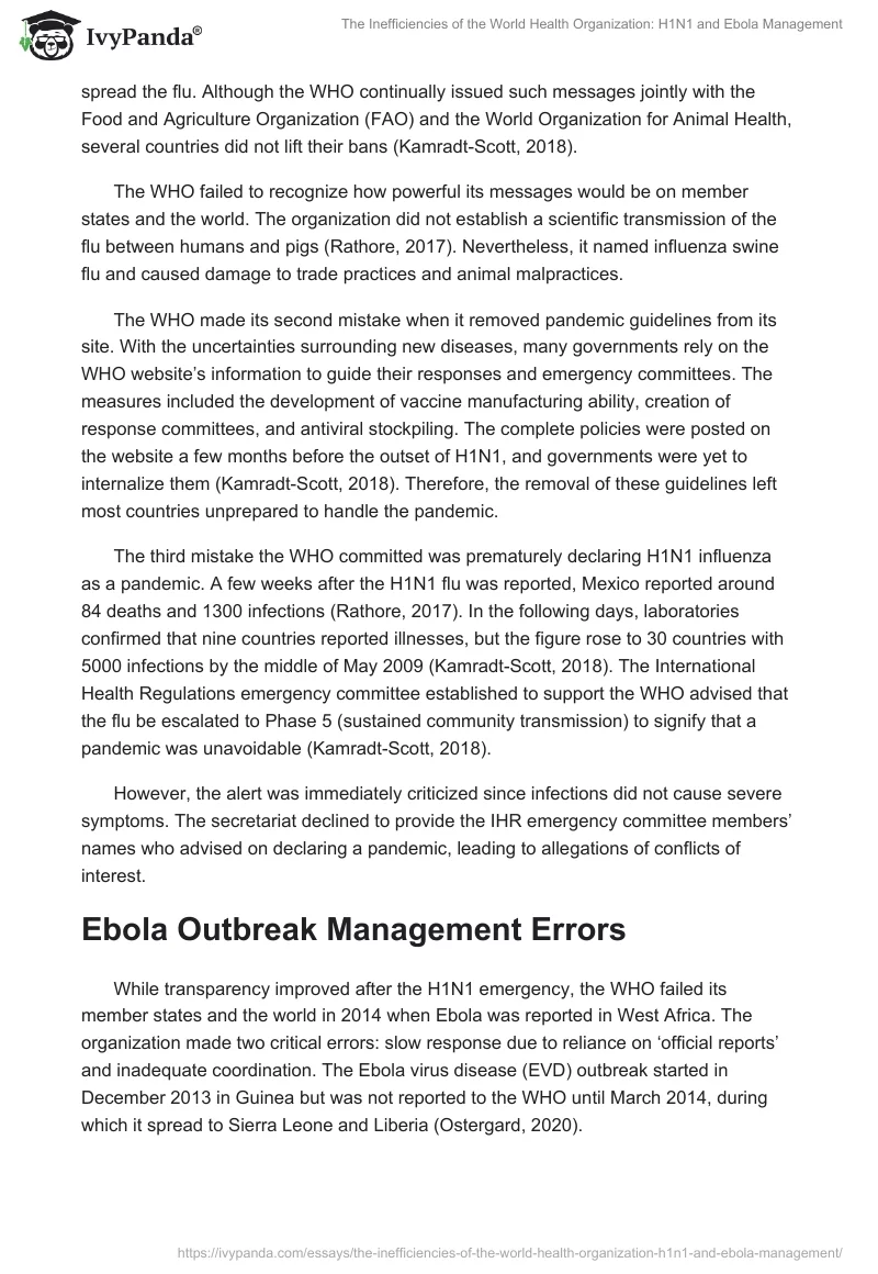 The Inefficiencies of the World Health Organization: H1N1 and Ebola Management. Page 3