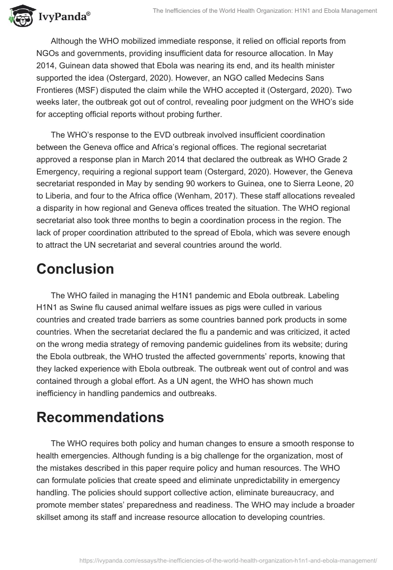 The Inefficiencies of the World Health Organization: H1N1 and Ebola Management. Page 4