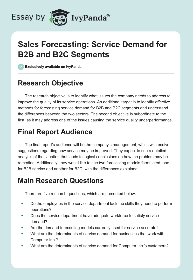 Sales Forecasting: Service Demand for B2B and B2C Segments. Page 1