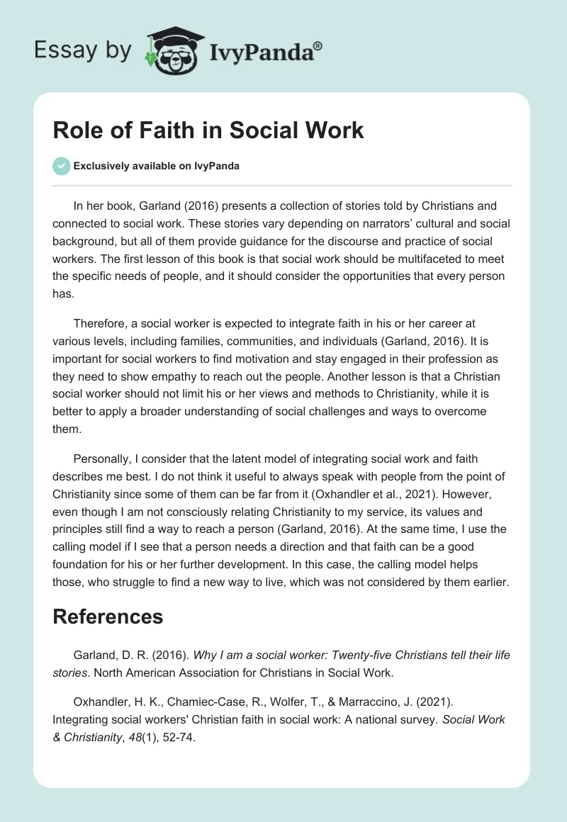 Role of Faith in Social Work. Page 1
