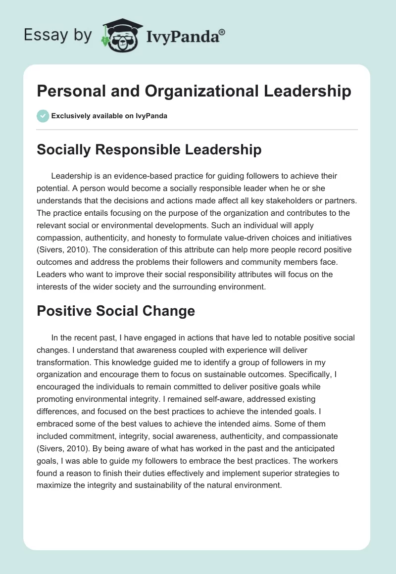 Personal and Organizational Leadership. Page 1