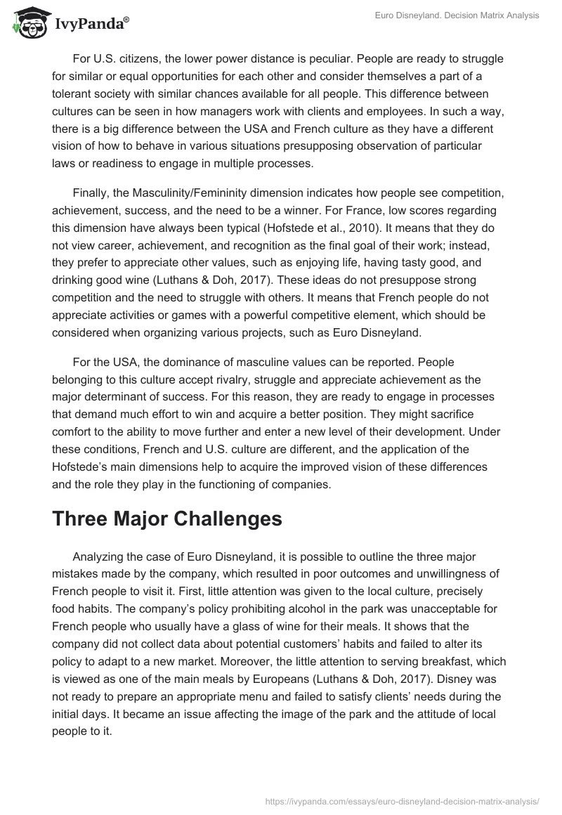 Euro Disneyland. Decision Matrix Analysis. Page 5