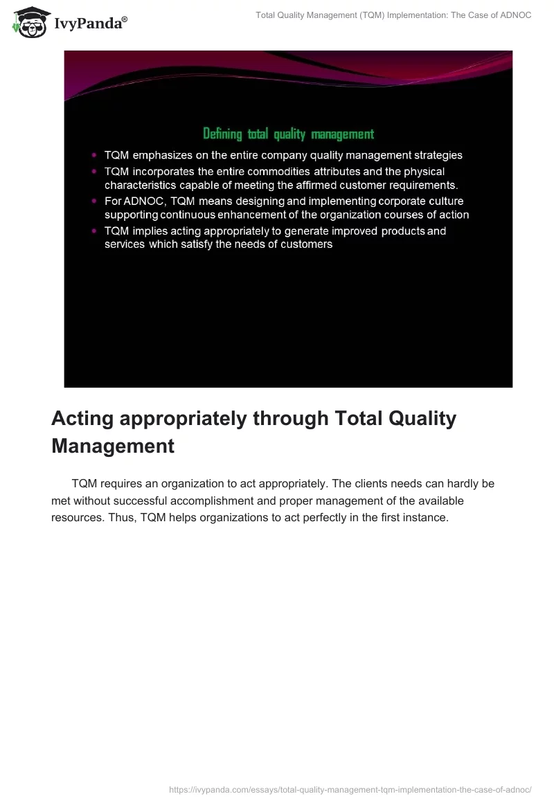 Total Quality Management (TQM) Implementation: The Case of ADNOC. Page 2