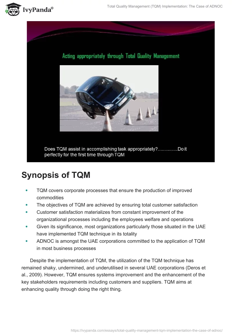 Total Quality Management (TQM) Implementation: The Case of ADNOC. Page 3