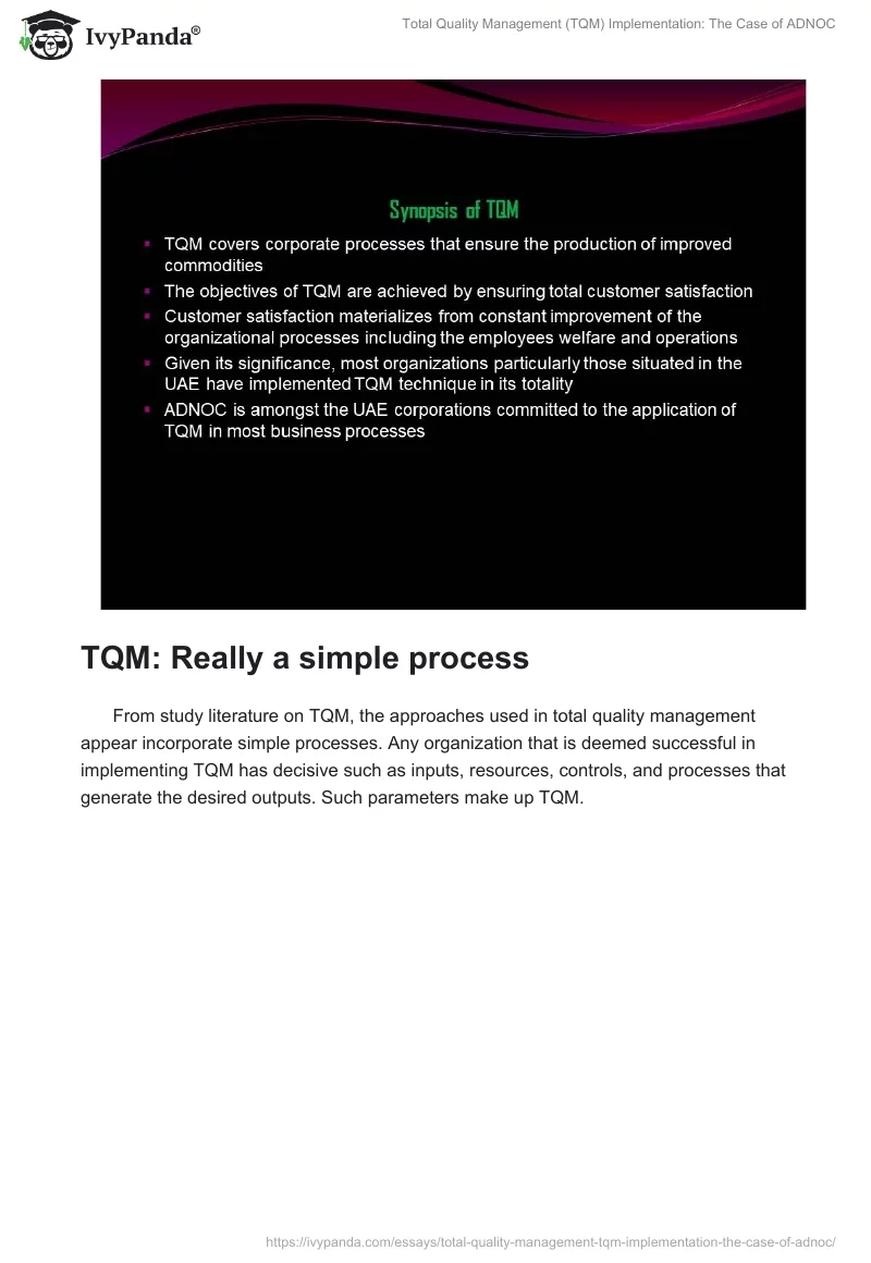 Total Quality Management (TQM) Implementation: The Case of ADNOC. Page 4
