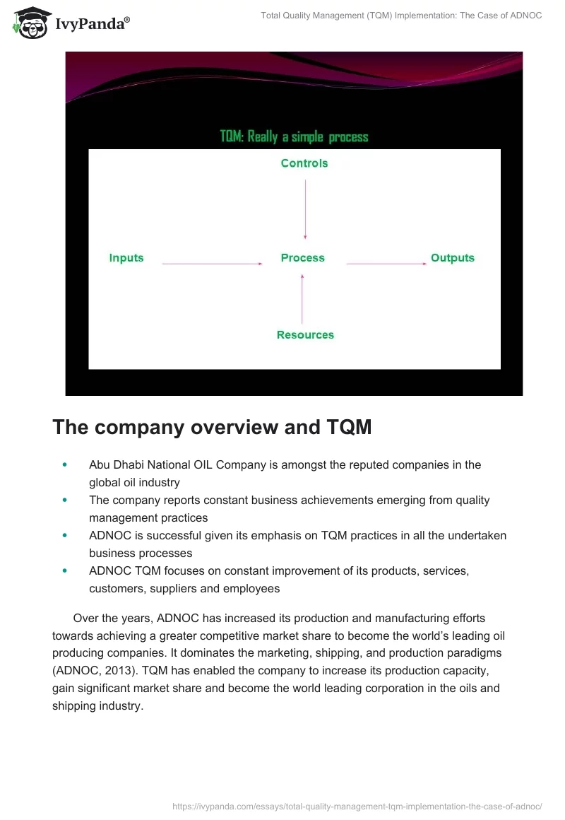 Total Quality Management (TQM) Implementation: The Case of ADNOC. Page 5