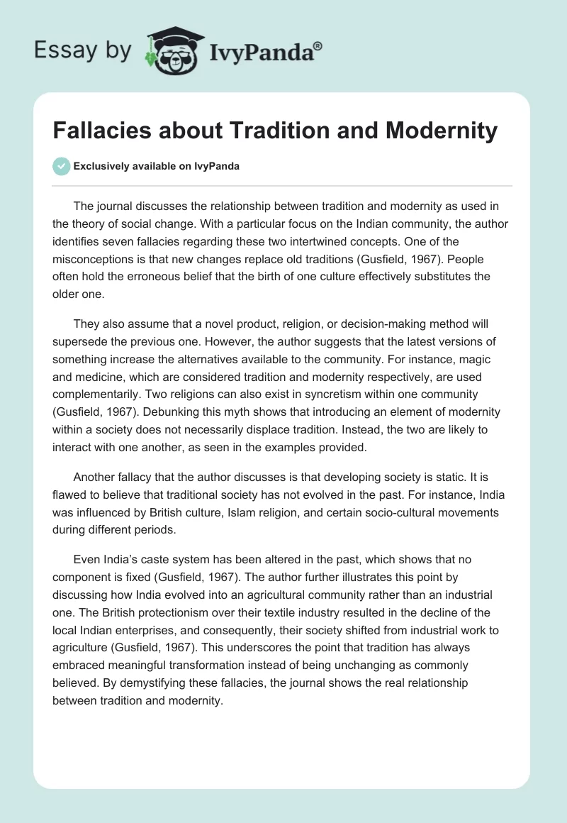 Fallacies about Tradition and Modernity. Page 1