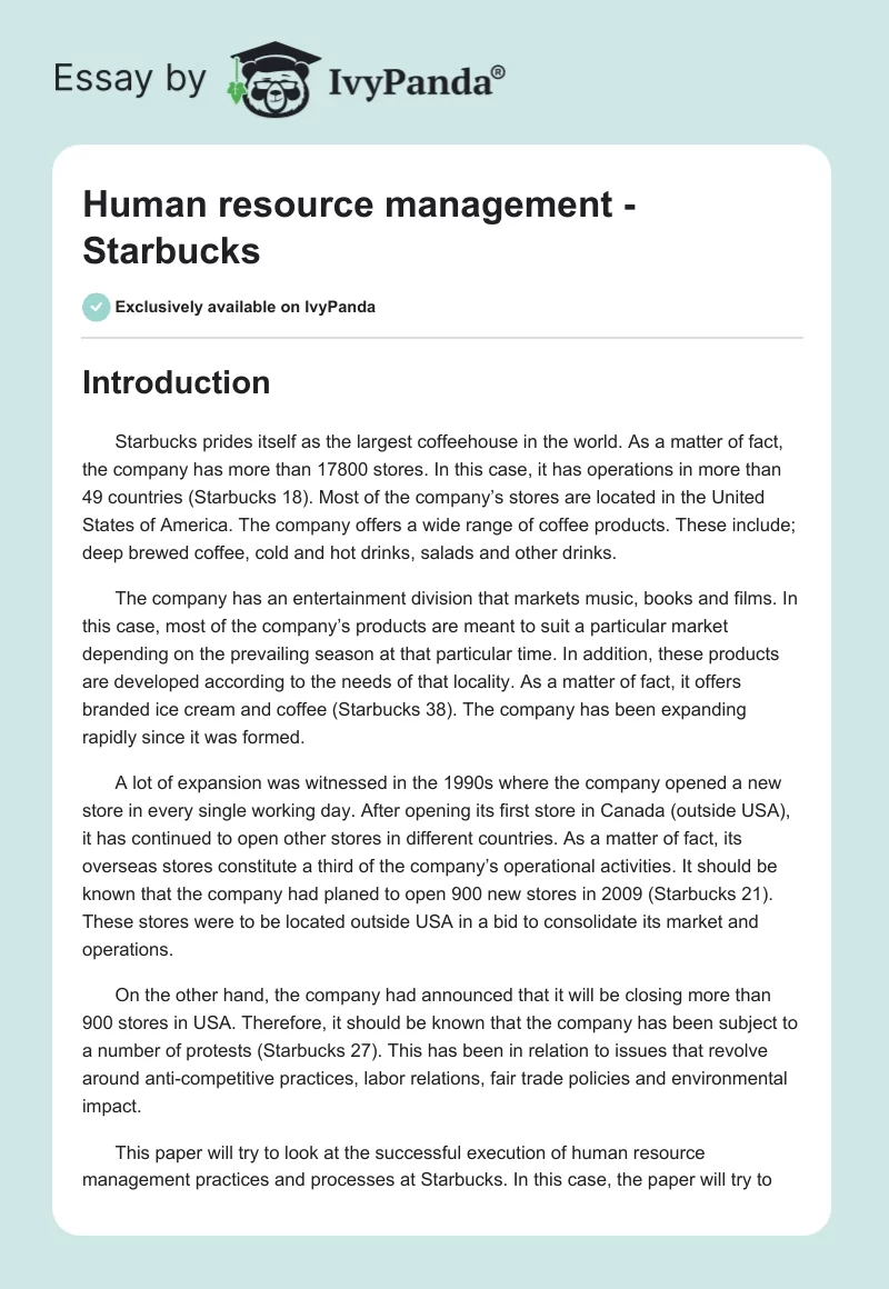 Human resource management - Starbucks. Page 1
