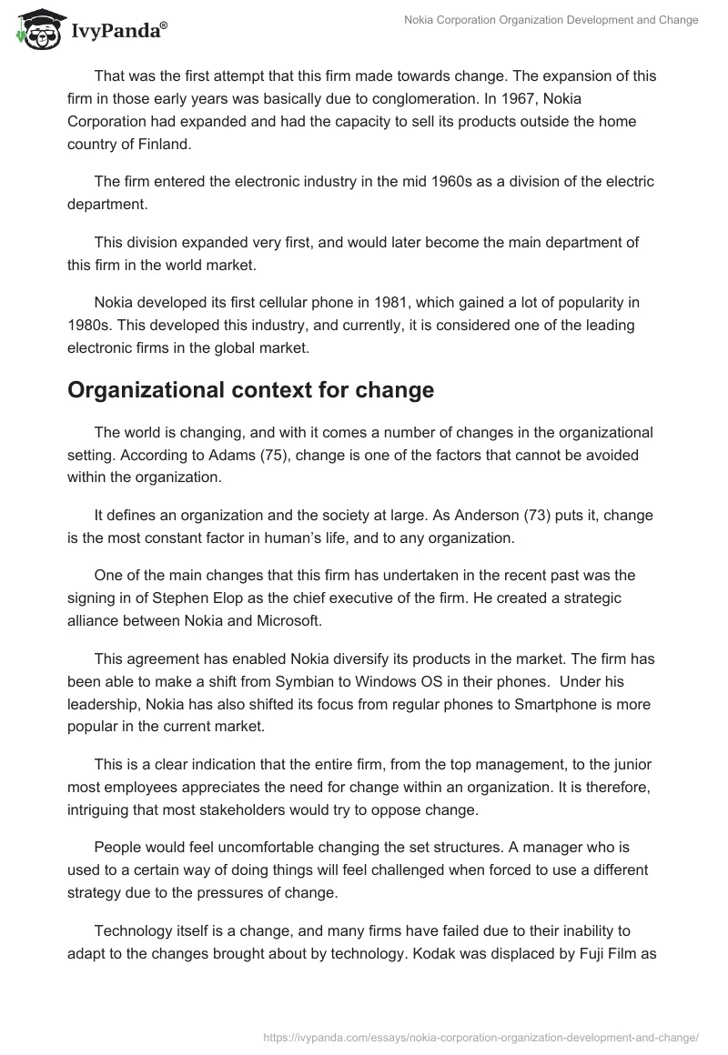 Nokia Corporation Organization Development and Change. Page 2