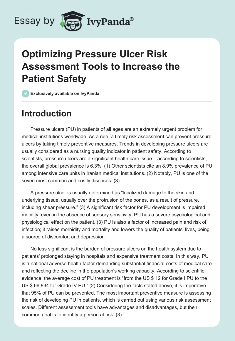 Optimizing Pressure Ulcer Risk Assessment Tools to Increase the Patient Safety. Page 1