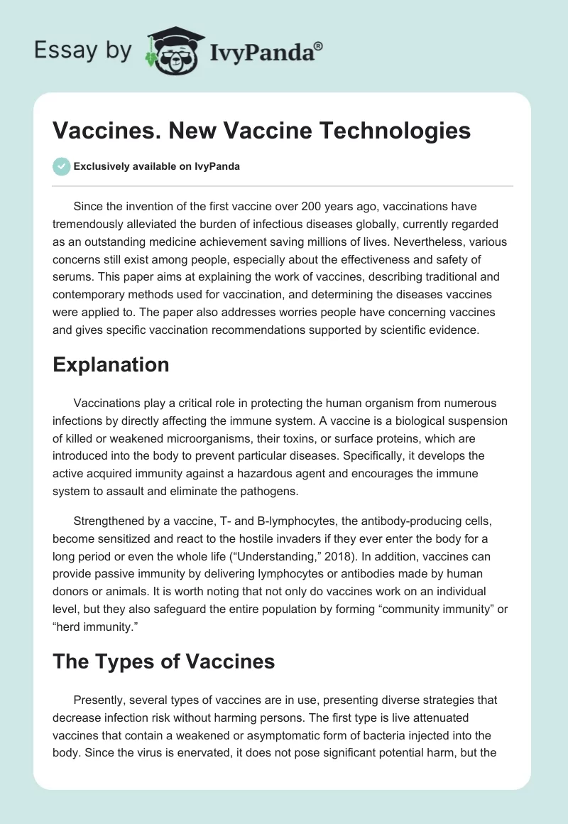 Vaccines. New Vaccine Technologies. Page 1