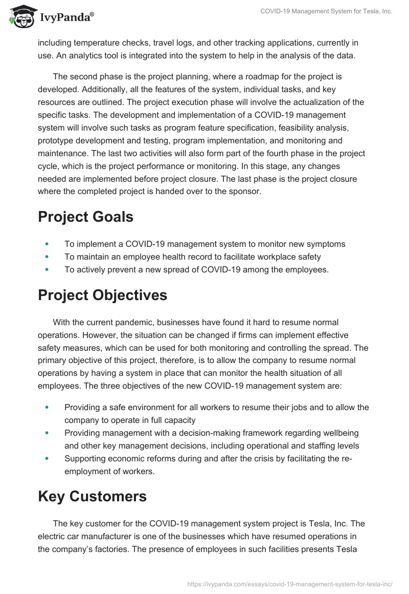 COVID-19 Management System for Tesla, Inc.. Page 2