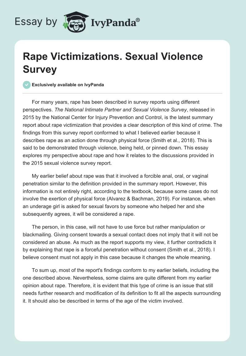 Rape Victimizations. Sexual Violence Survey. Page 1