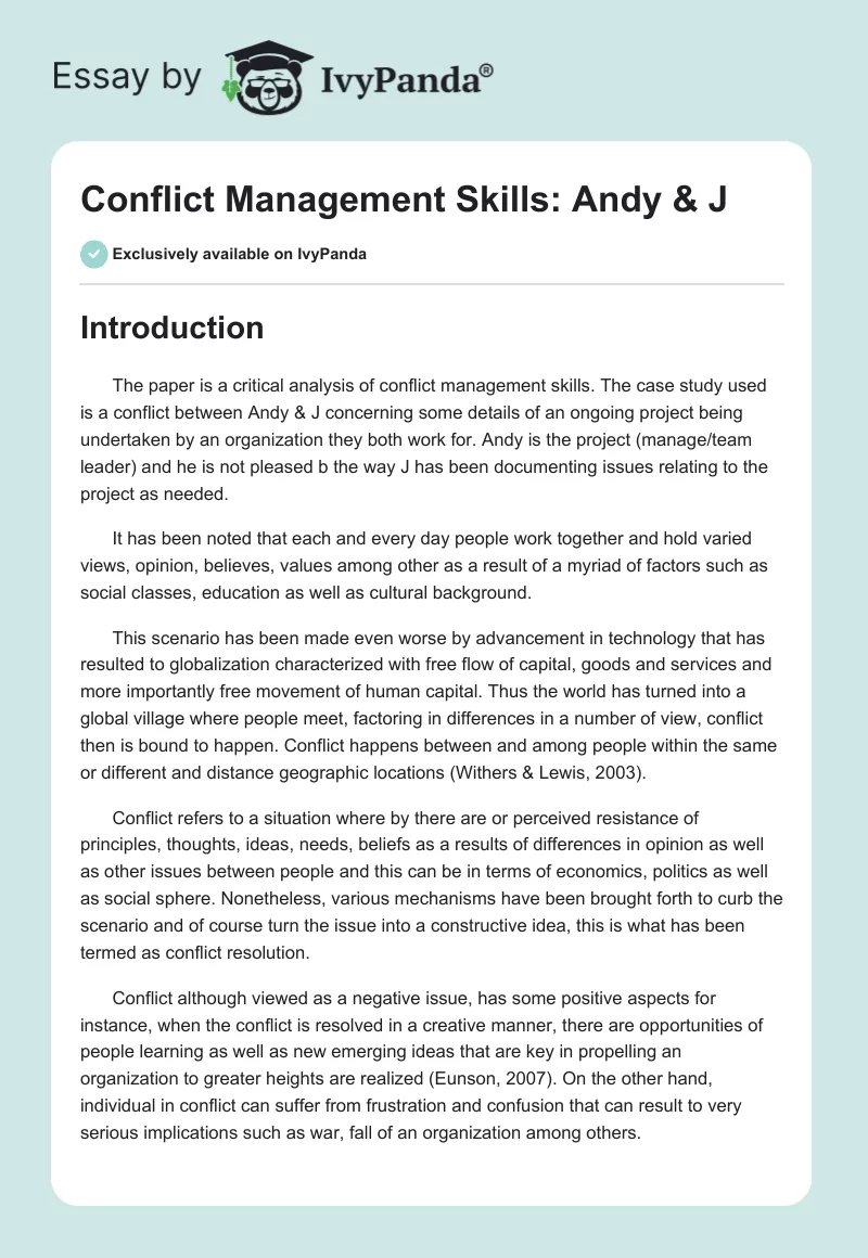 Conflict Management Skills: Andy & J. Page 1