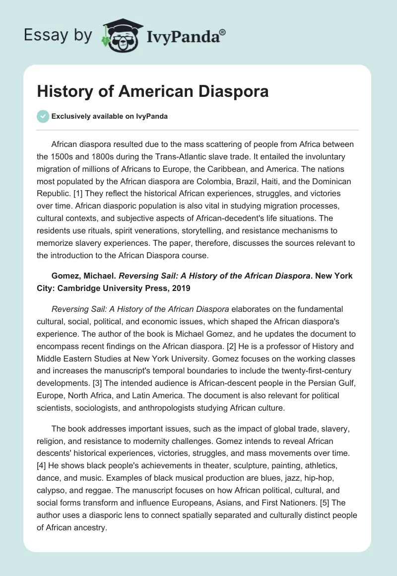 History of American Diaspora. Page 1