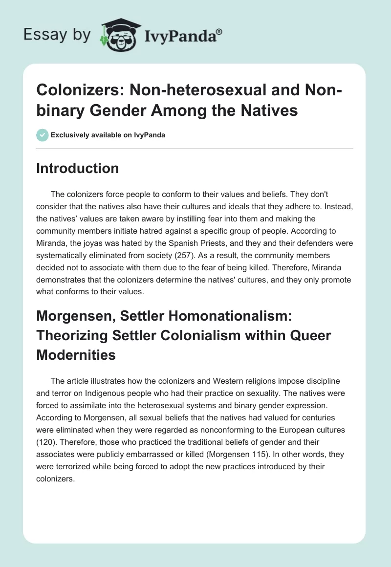 Colonizers: Non-heterosexual and Non-binary Gender Among the Natives. Page 1