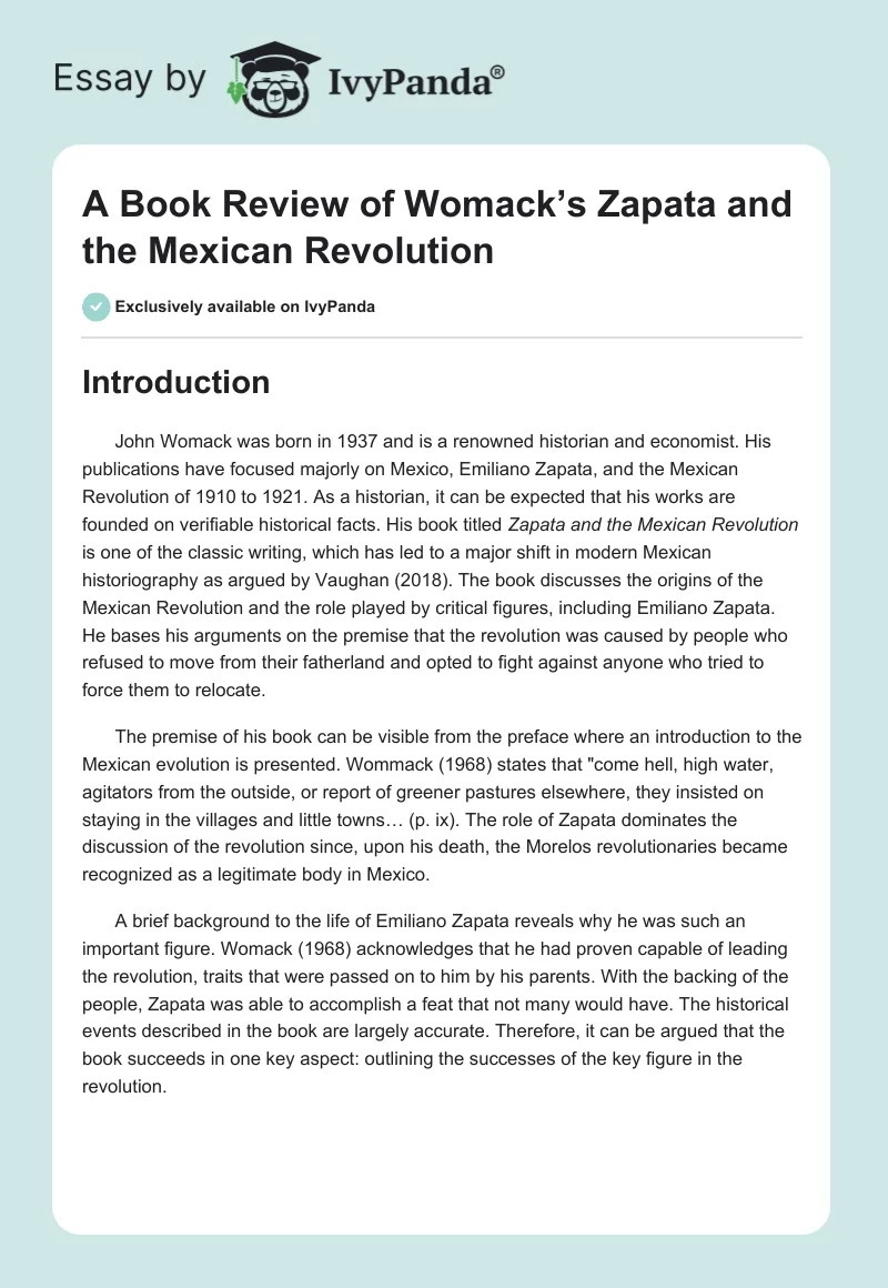 A Book Review of Womack’s Zapata and the Mexican Revolution. Page 1
